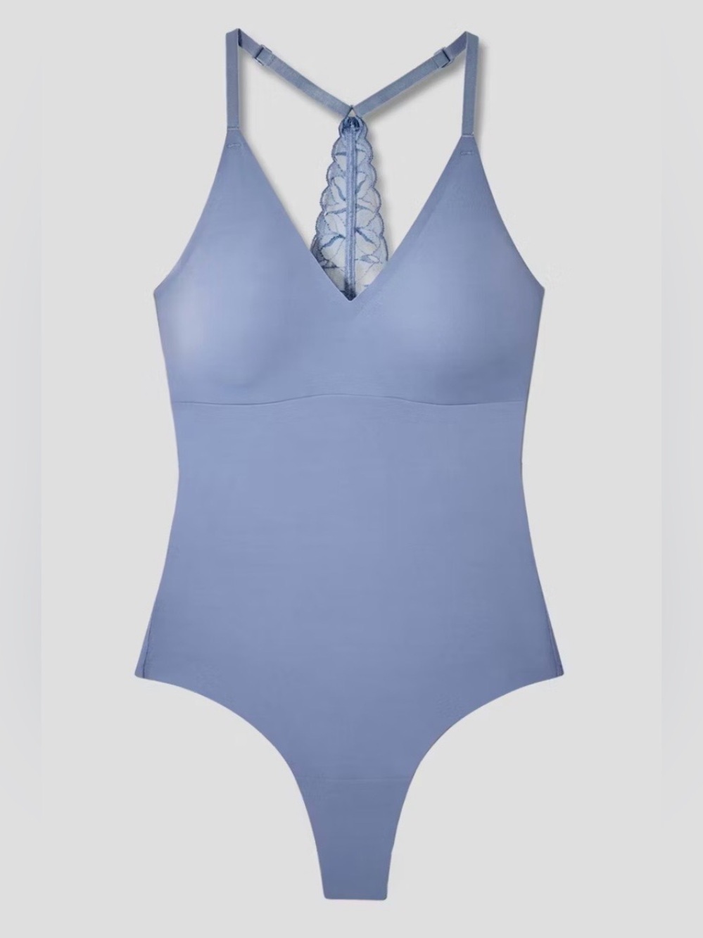 True & Co. Light Blue Lace-Back One-Piece Bodysuit
